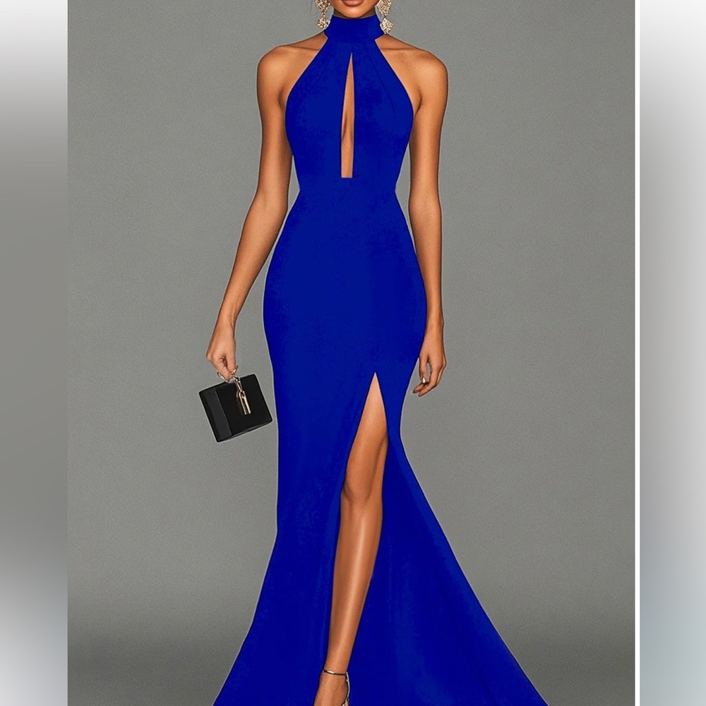 Chic Royal Blue Backless Evening Gown